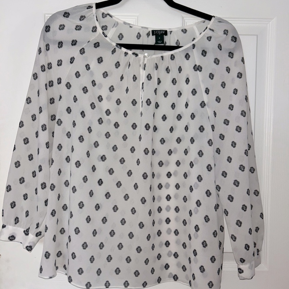 J.Crew White and Black Sheer Blouse Small
